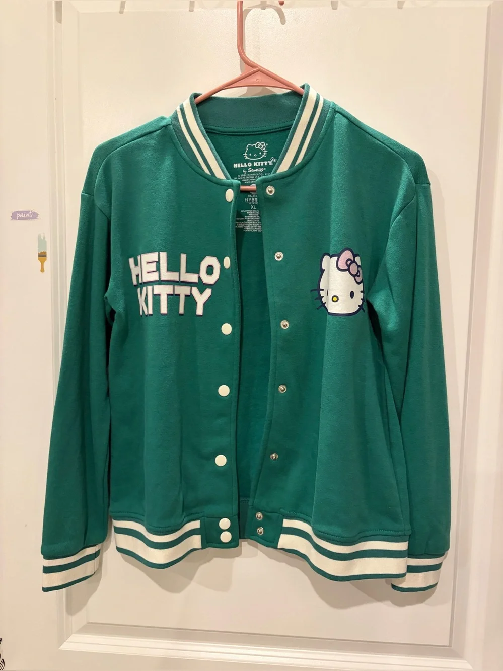 Hello Kitty Green Varsity Jacket with White Trim